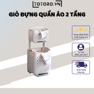 Giỏ đựng quần áo bẩn treo đồ giặt đa năng gấp gọn có quai xách nhựa ABS cứng 2 ngăn chứa