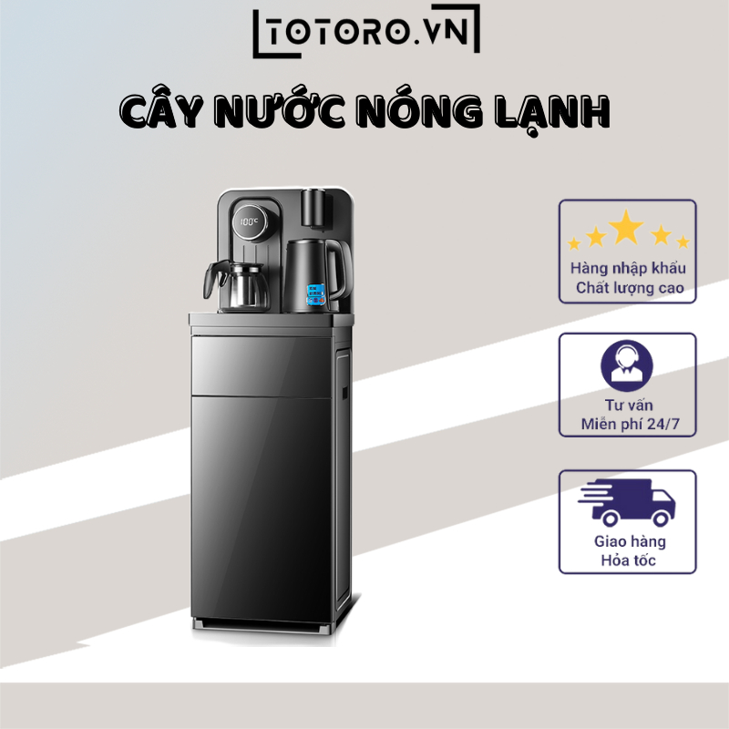 Cây nước nóng lạnh tự động, kết hợp bàn pha trà, kèm bình trà và ấm nước thủy tinh cao cấp
