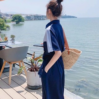 Đầm váy freesize sơ mi xanh phối kiểu