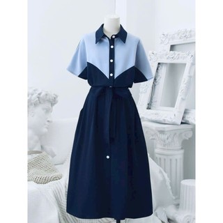 Đầm váy freesize sơ mi xanh phối kiểu