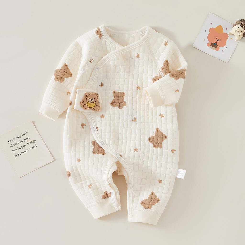 Bodysuit Body dài tay trần bông 3 lớp ủ ấm cho bé Trai bé gái 0-6 tháng SLTB20