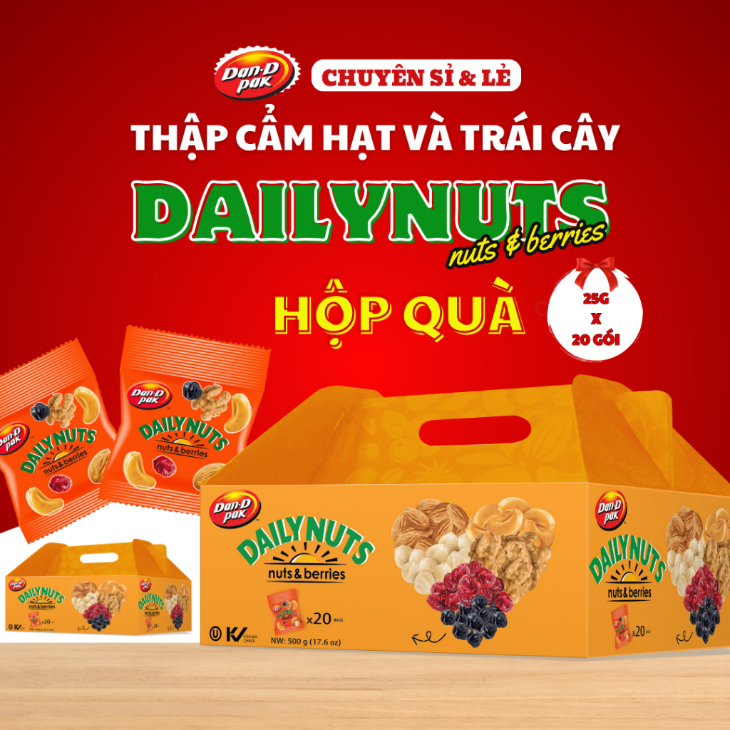 Thập cẩm hạt và trái cây khô Dailynuts hạt điều, hạnh nhân, hạt bí xanh, nam việt quất, anh đào 500g Dan D Pak
