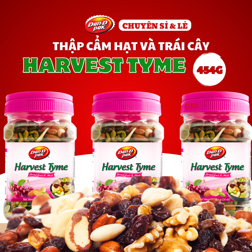 Thập cẩm hạt & Trái cây khô Harvest Tyme Hạt điều, hạnh nhân, hạt bí, nam việt quất, cherry khô 454g Dan D Pak
