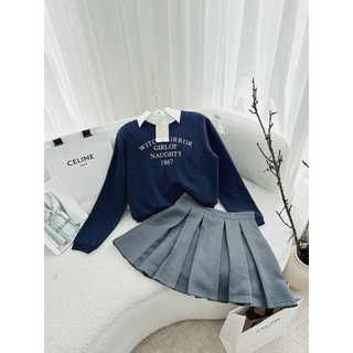SET 3 MÓN : ÁO NỈ CHỮ + SƠ MI TRẮNG + CV XẾP LY