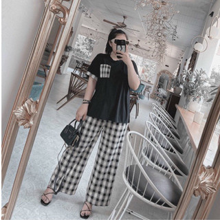Set bộ áo phối caro + quần caro