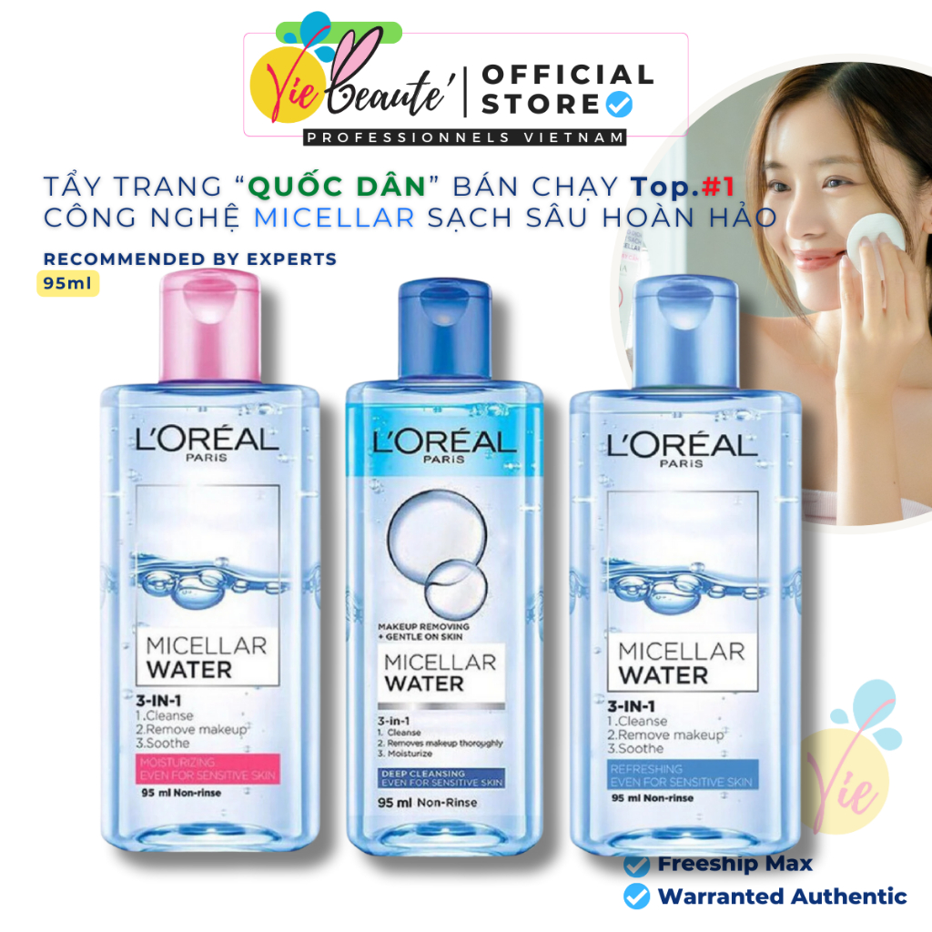 [MINI] Nước tẩy trang L'Oreal Paris Micellar Water 3-in-1 sạch sâu cho da nhạy cảm 95ml