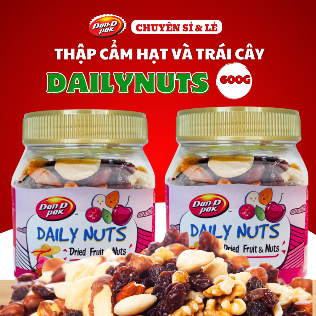 Thập Cẩm Hạt & Trái Cây Khô DailyNuts Hạt điều, hạnh nhân, hạt bí, nam việt quất, cherry khô 600g Dan D Pak