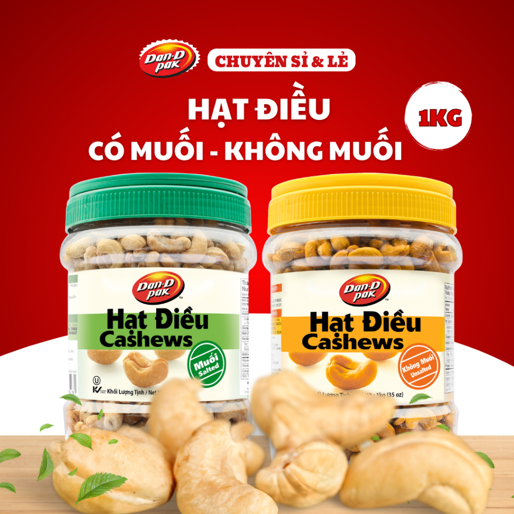 Hạt điều không muối 1kg Dan D Pak