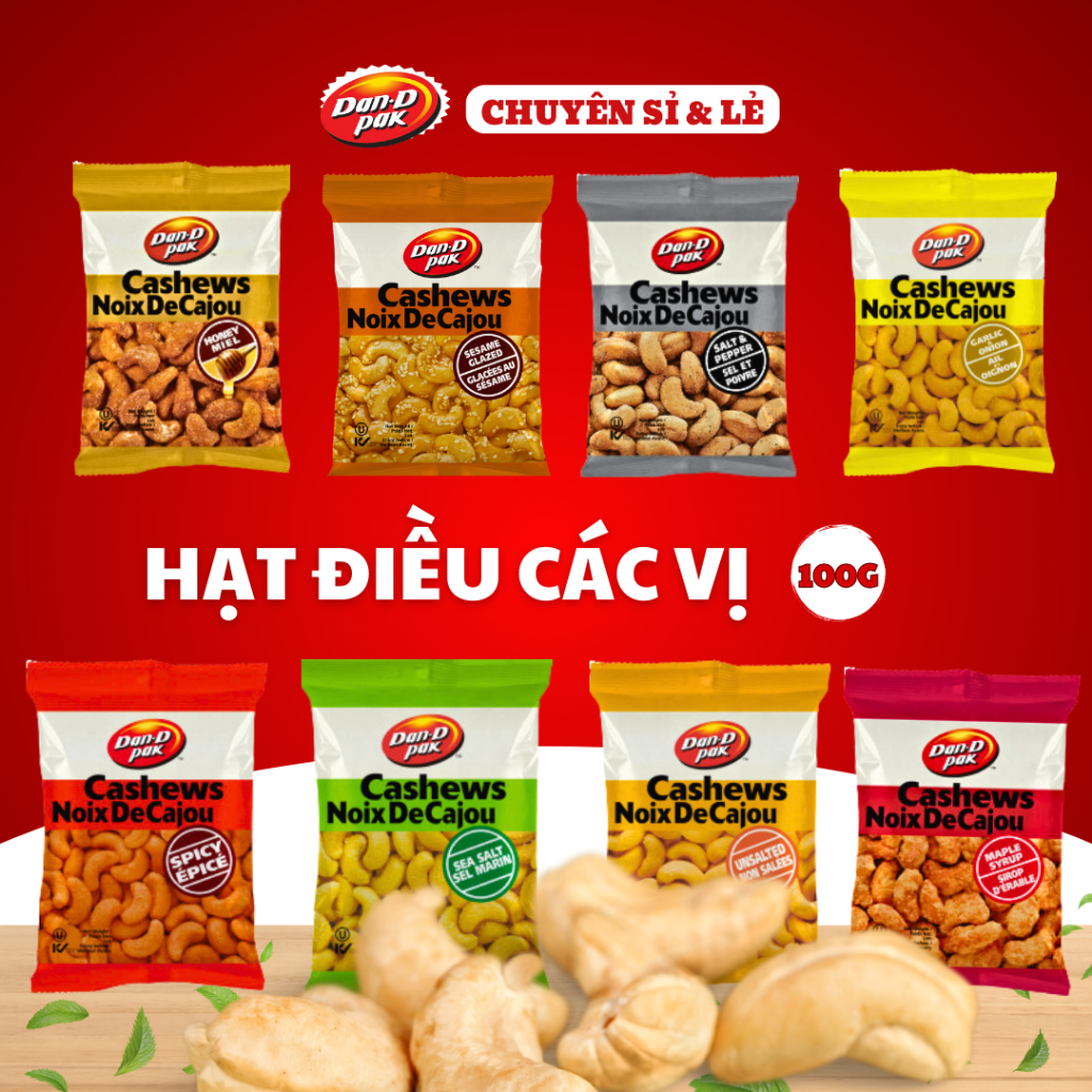 Hạt điều các loại vị tỏi 100g Dan D Pak