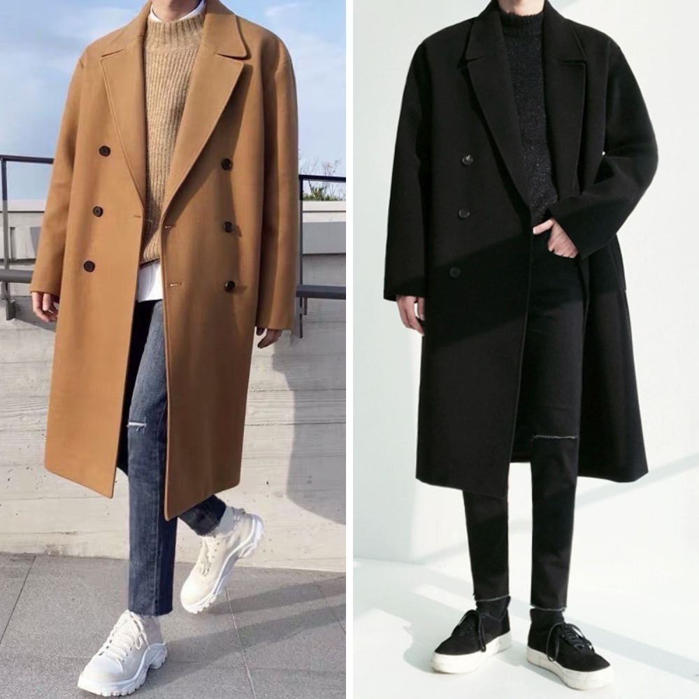 Áo khoác dạ áo măng tô AKD10 dáng dài rộng nam phong cách Hàn Quốc - Mrbasic
