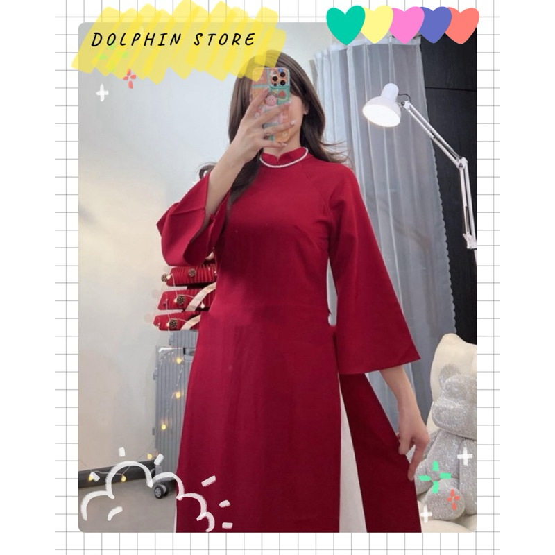 - Set áo dài kèm chân váy bigsize - Áo dài cách tân bigsize - Áo dài đỏ bigsize
