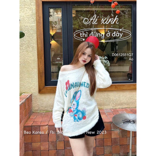 Áo len thỏ xanh, áo lông tay dài cổ tròn viens store