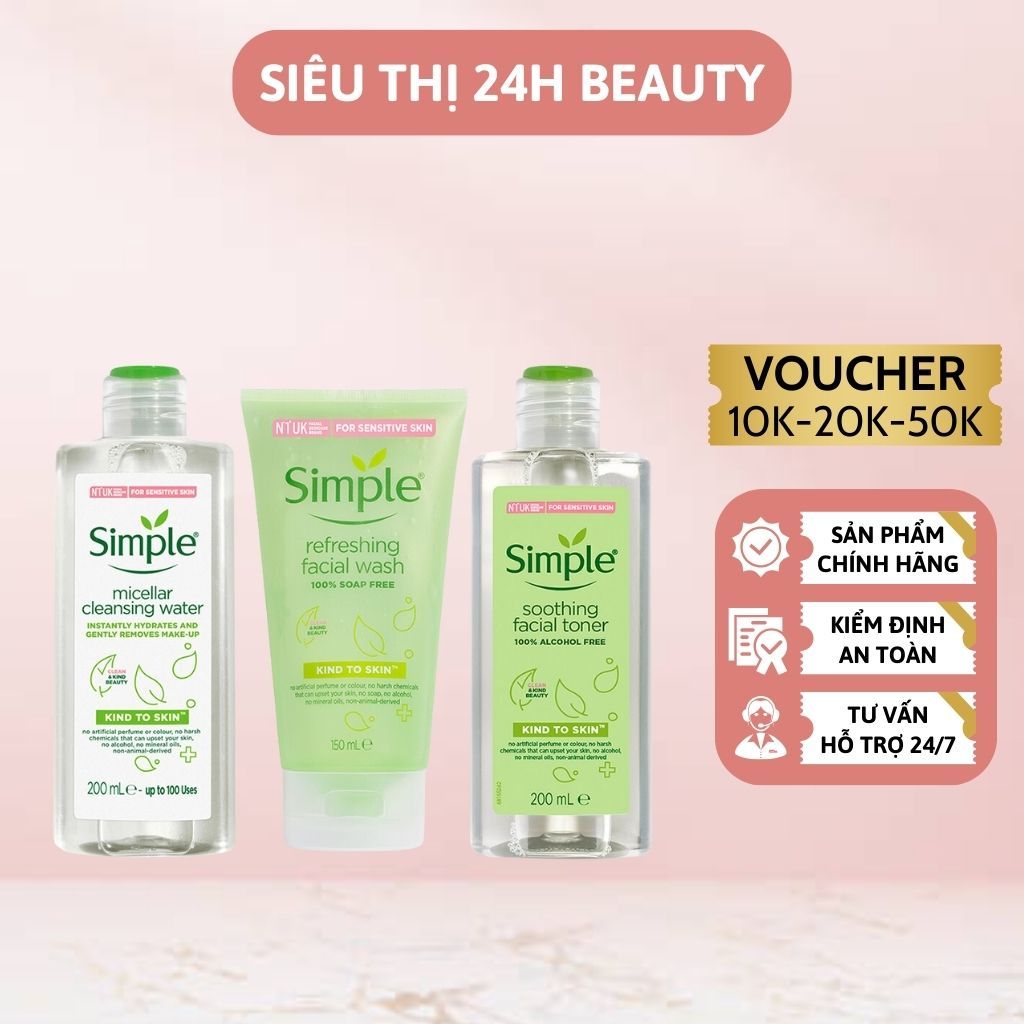 Combo Simple Toner Simple Sữa Rửa Mặt Simple Tẩy Trang Simple