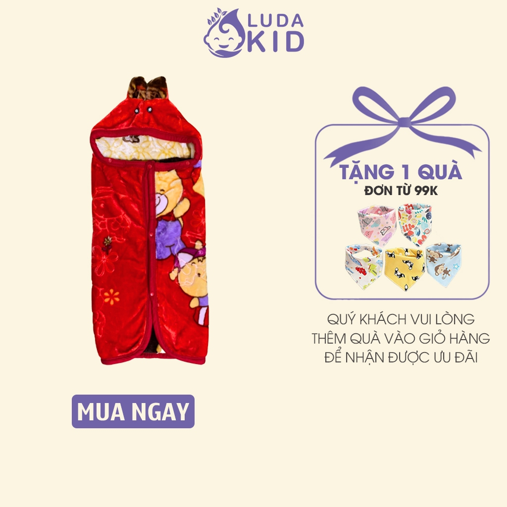 Chăn ủ quấn bé sơ sinh mùa đông có cúc bấm giữ ấm cho bé LUDAKID