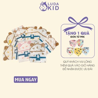Chăn choàng ủ xô Boona xô Muslin 4 lớp có mũ kèm đai siêu thoáng mát mềm mịn cho bé sơ sinh LUDAKID