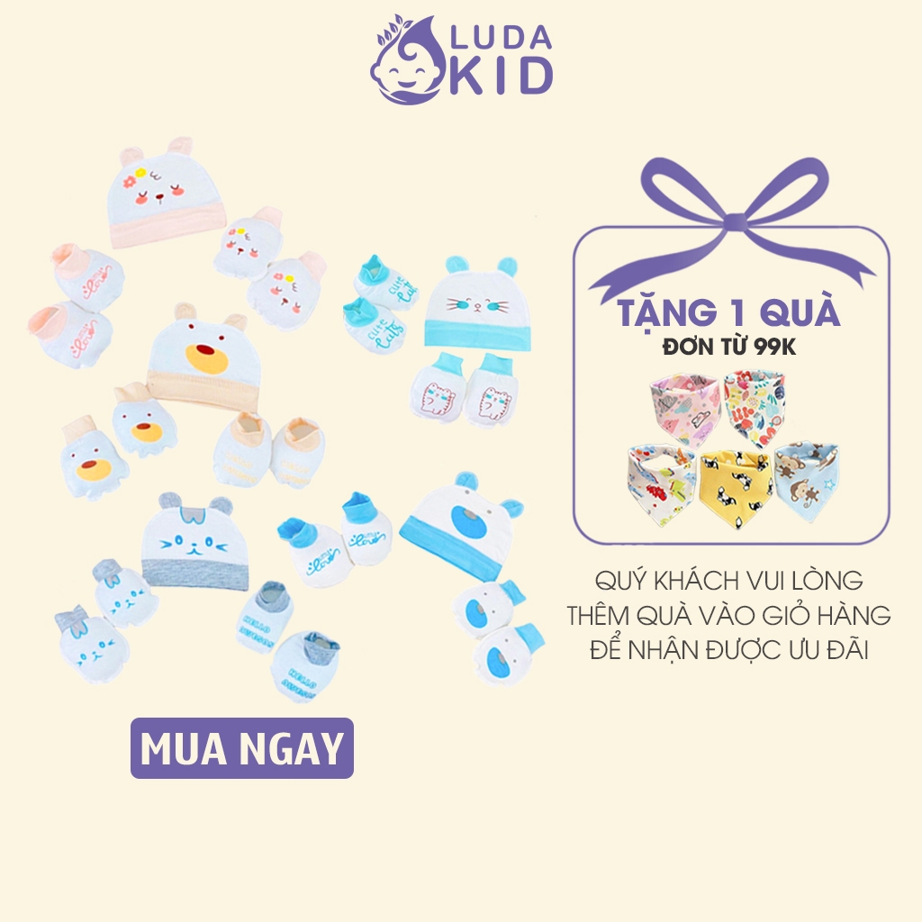 Sét mũ và bao tay, bao chân cho bé, họa tiết 5 món chất cực đẹp đáng yêu cho trẻ sơ sinh LUDAKID