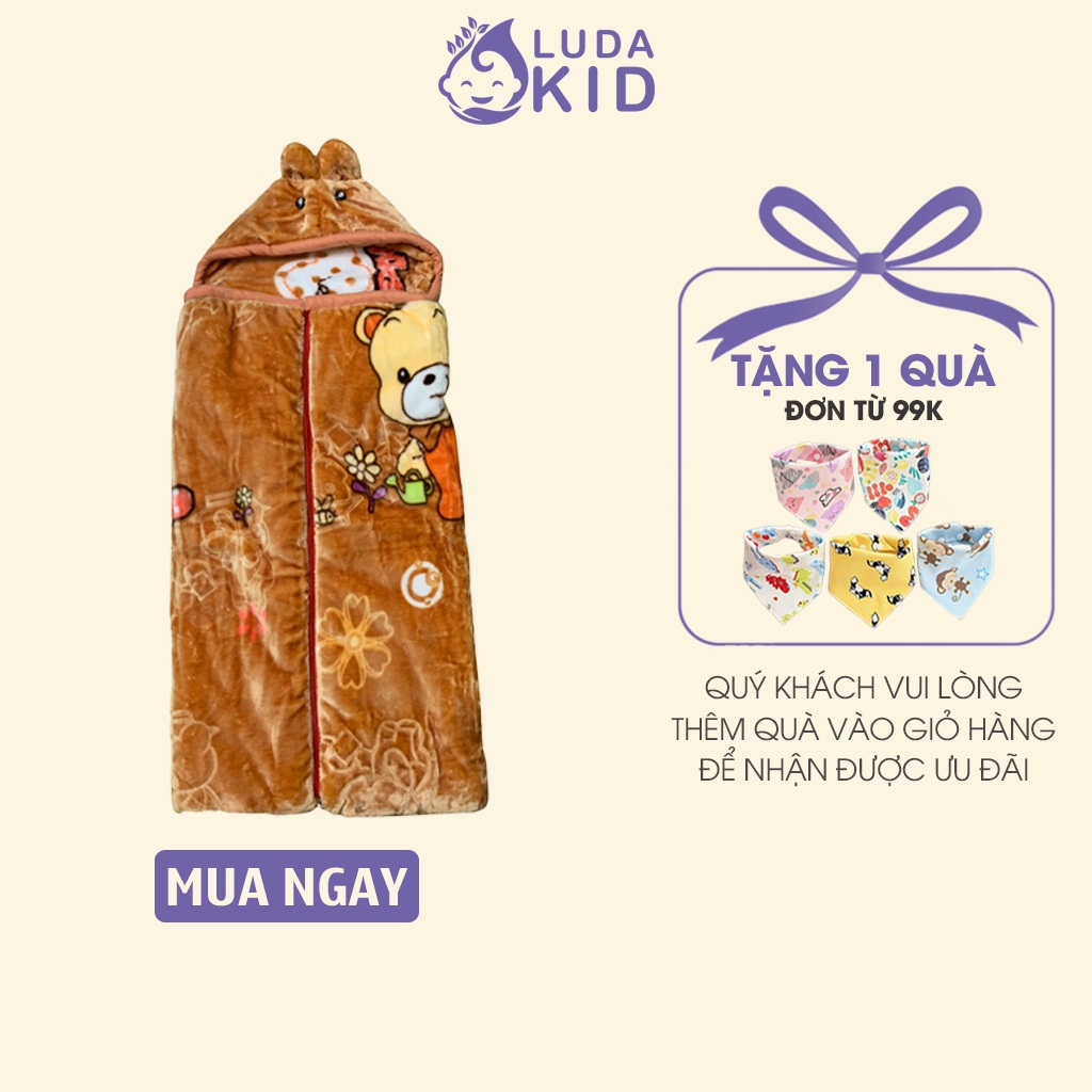 Chăn ủ quấn bé sơ sinh mùa đông có khóa hàng loại 1 dặn giữ ấm cho bé 96x44cm LUDAKID