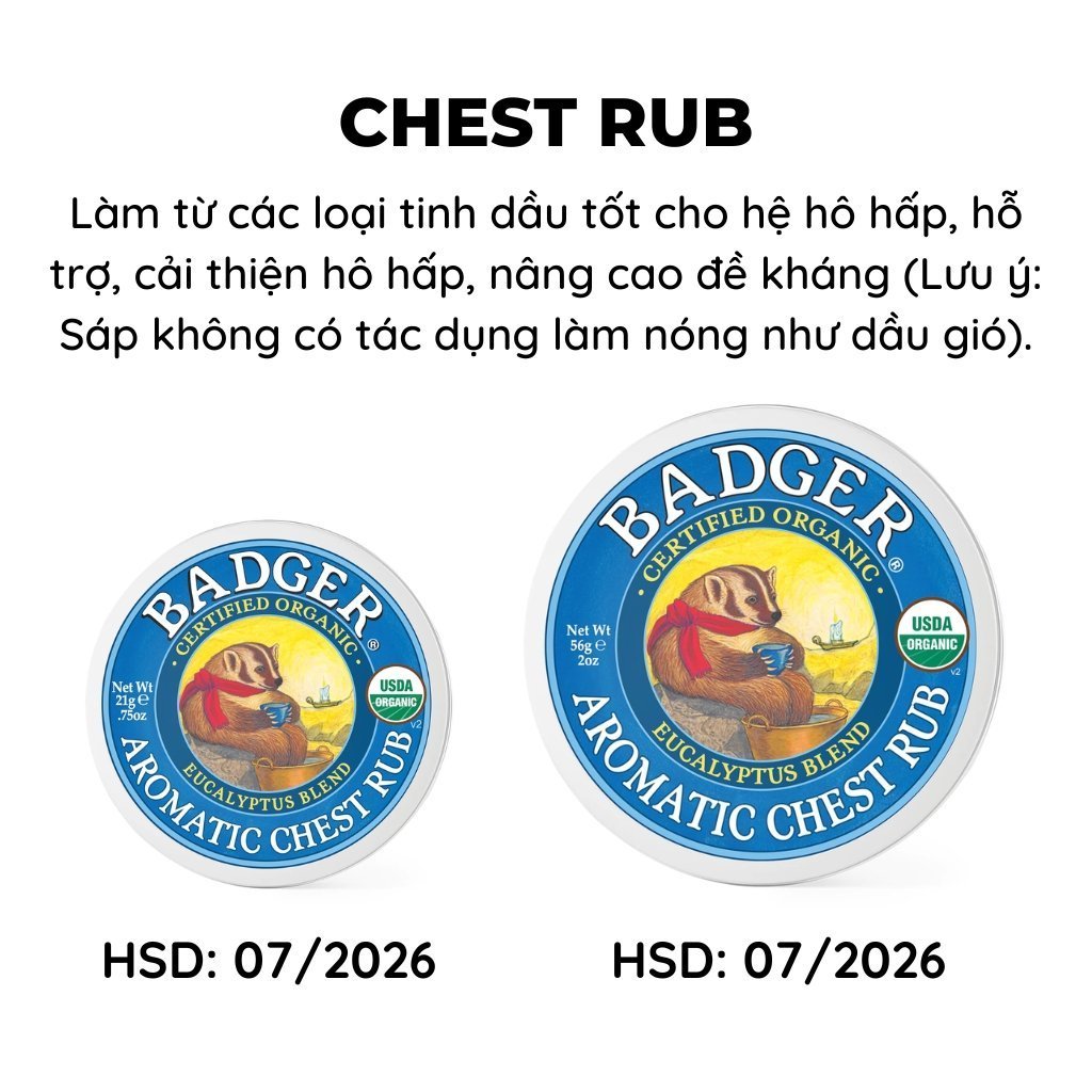 Sáp Hữu Cơ Ấm Ngực, Ngủ Ngon, Dưỡng Ẩm USDA Organic BADGER Balm An Toàn Lành Tính Cho Người Lớn, Trẻ Em Nhập Khẩu Mỹ