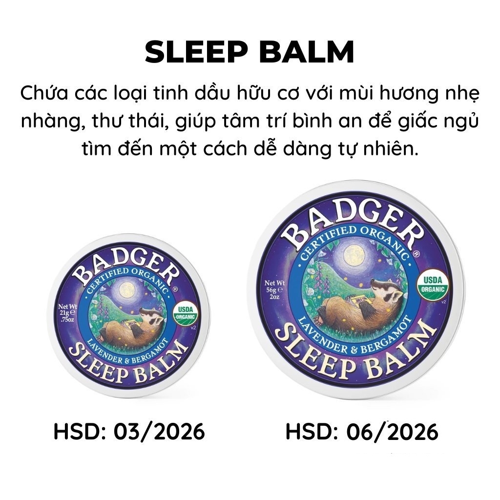 Sáp Hữu Cơ Ấm Ngực, Ngủ Ngon, Dưỡng Ẩm USDA Organic BADGER Balm An Toàn Lành Tính Cho Người Lớn, Trẻ Em Nhập Khẩu Mỹ