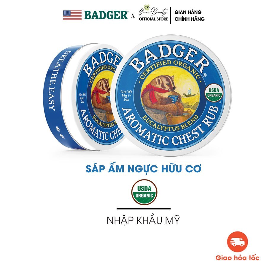 Sáp Hữu Cơ Ấm Ngực, Ngủ Ngon, Dưỡng Ẩm USDA Organic BADGER Balm An Toàn Lành Tính Cho Người Lớn, Trẻ Em Nhập Khẩu Mỹ
