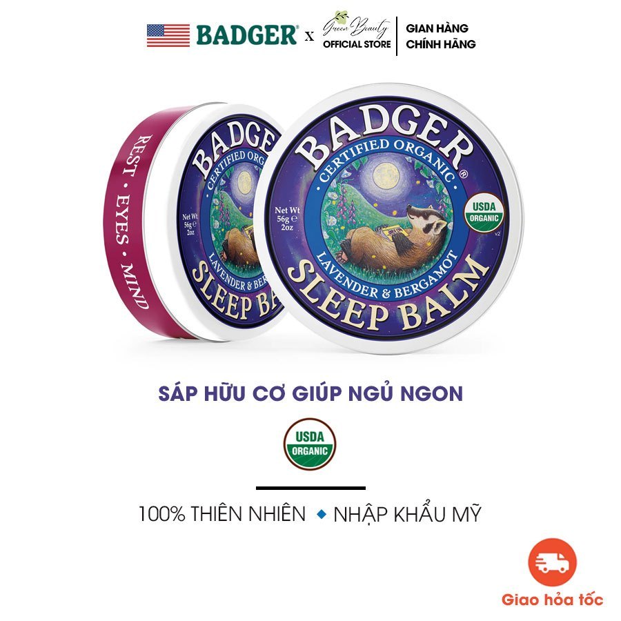 Sáp Hữu Cơ Ấm Ngực, Ngủ Ngon, Dưỡng Ẩm USDA Organic BADGER Balm An Toàn Lành Tính Cho Người Lớn, Trẻ Em Nhập Khẩu Mỹ