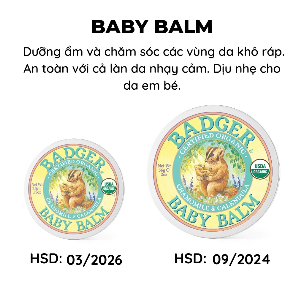 Sáp Hữu Cơ Ấm Ngực, Ngủ Ngon, Dưỡng Ẩm USDA Organic BADGER Balm An Toàn Lành Tính Cho Người Lớn, Trẻ Em Nhập Khẩu Mỹ
