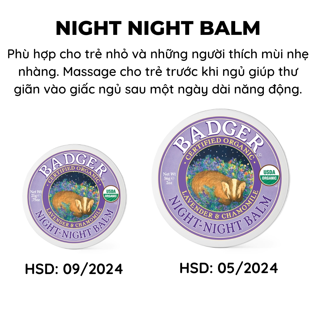 Sáp Hữu Cơ Ấm Ngực, Ngủ Ngon, Dưỡng Ẩm USDA Organic BADGER Balm An Toàn Lành Tính Cho Người Lớn, Trẻ Em Nhập Khẩu Mỹ
