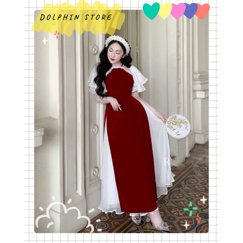 BIGSIZE Áo dài cổ yếm bigsize - Áo dài nhung kèm chân váy bigsize - Áo dài đỏ bigsize - Áo dài cách tân bigsize