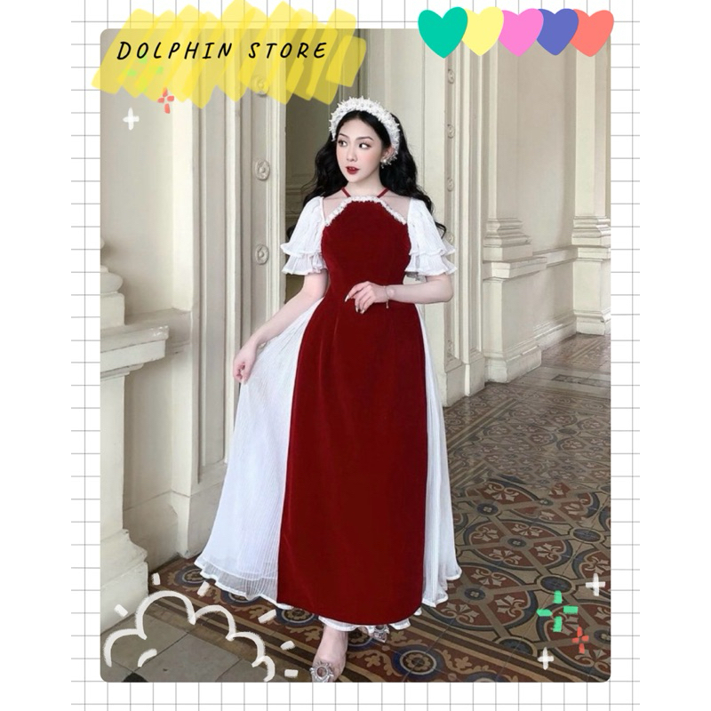 BIGSIZE Áo dài cổ yếm bigsize - Áo dài nhung kèm chân váy bigsize - Áo dài đỏ bigsize - Áo dài cách tân bigsize