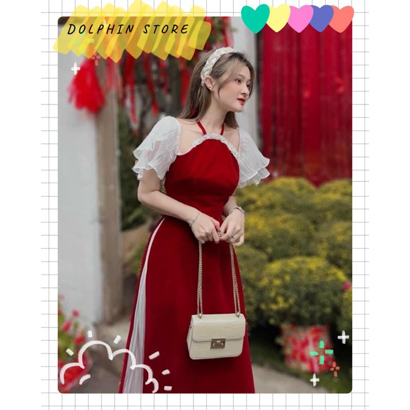 BIGSIZE Áo dài cổ yếm bigsize - Áo dài nhung kèm chân váy bigsize - Áo dài đỏ bigsize - Áo dài cách tân bigsize