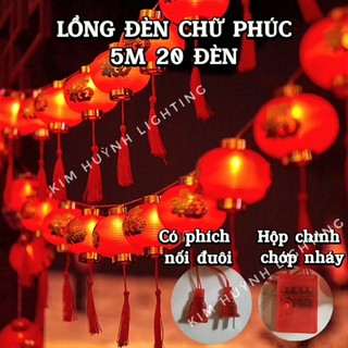 Dây đèn led lồng đèn đỏ chữ Phúc tròn, trụ trang trí lễ Tết (Cắm điện 5m 20 đèn, có nháy)