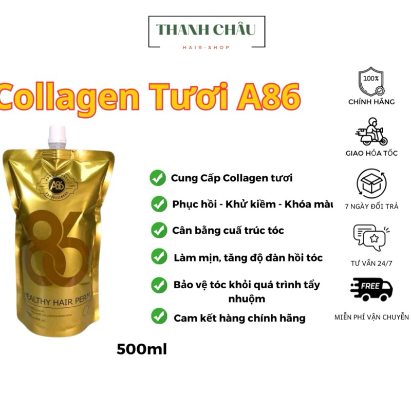 Hấp Collagen tươi A86 phục hồi tóc hư tổn khô sơ hấp ủ tóc hư tổn cho salon 500ml