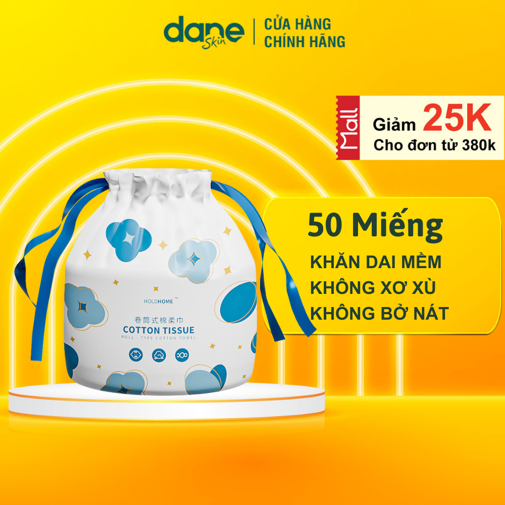 (GIFT)Khăn mặt dùng 1 lần dạng cuộn - lau khô, lau ướt đa năng Holdhome - 1 cuộn 50 miếng nặng 150g chất liệu cotton