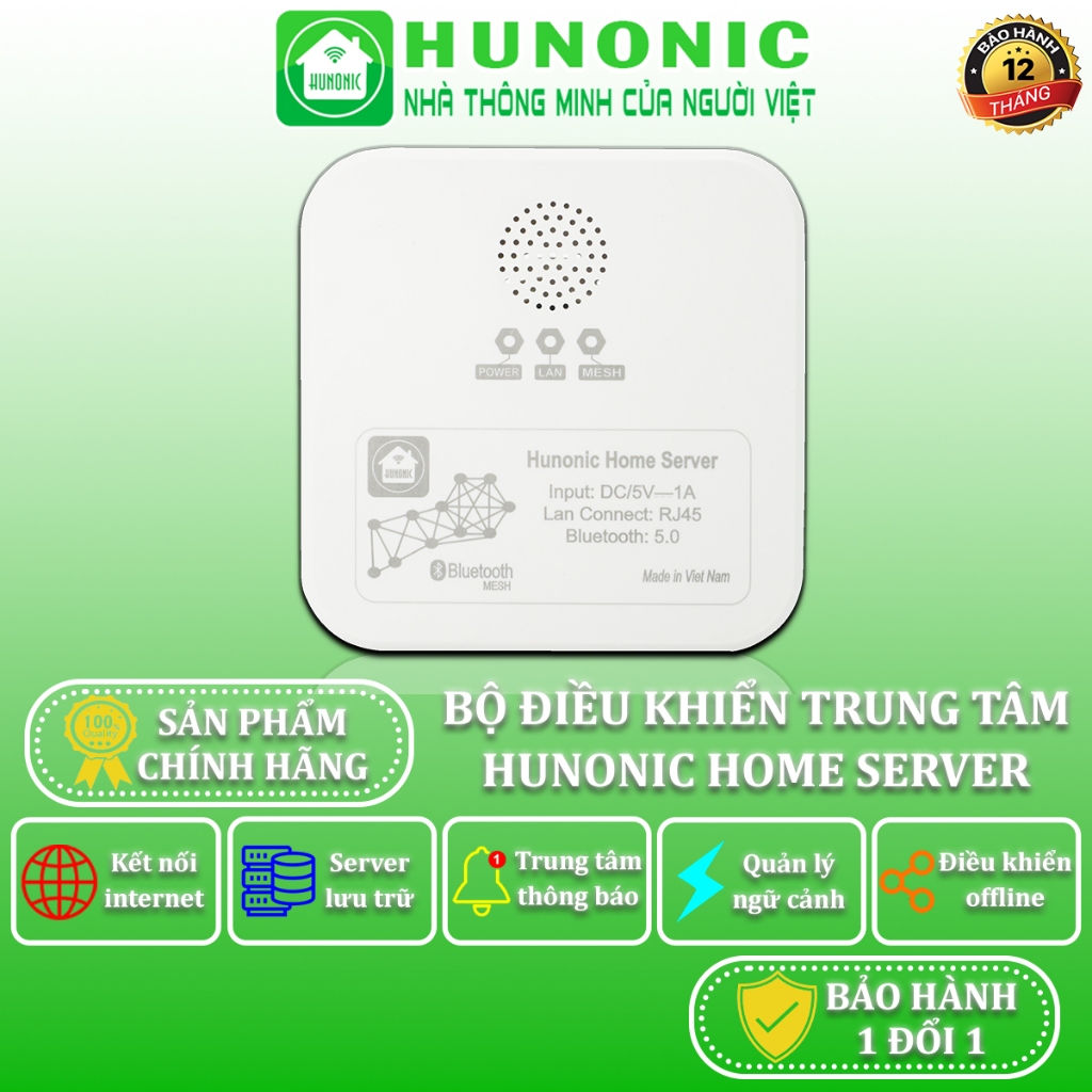 Bộ Điều Khiển Trung Tâm Hunonic Home Server Plus, Bộ Điều Khiển Công Tắc Bluetooth Mesh - HNHSV