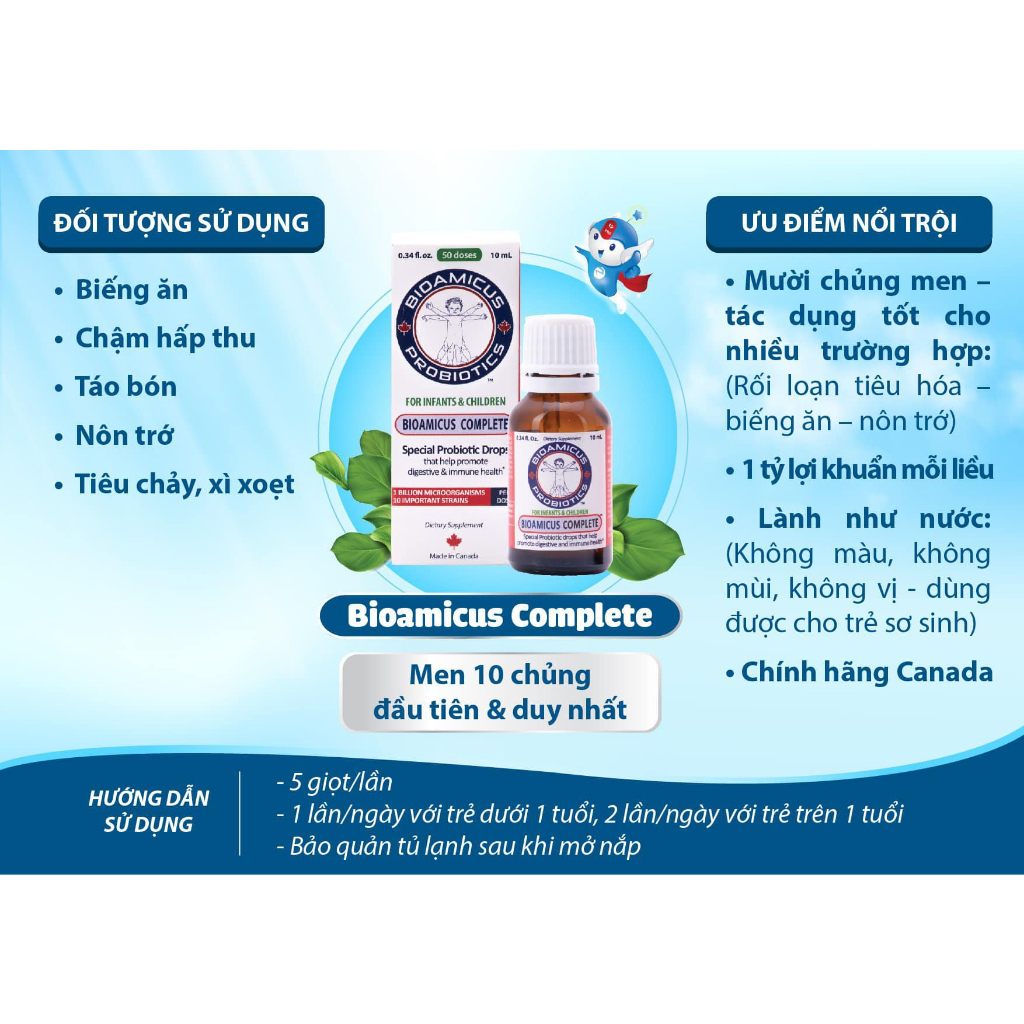 Mua  BIOAMICUS COMPLETE, 10ml, Men vi sinh 10 chủng BIOAMICUS cho bé - Y Dược Xanh