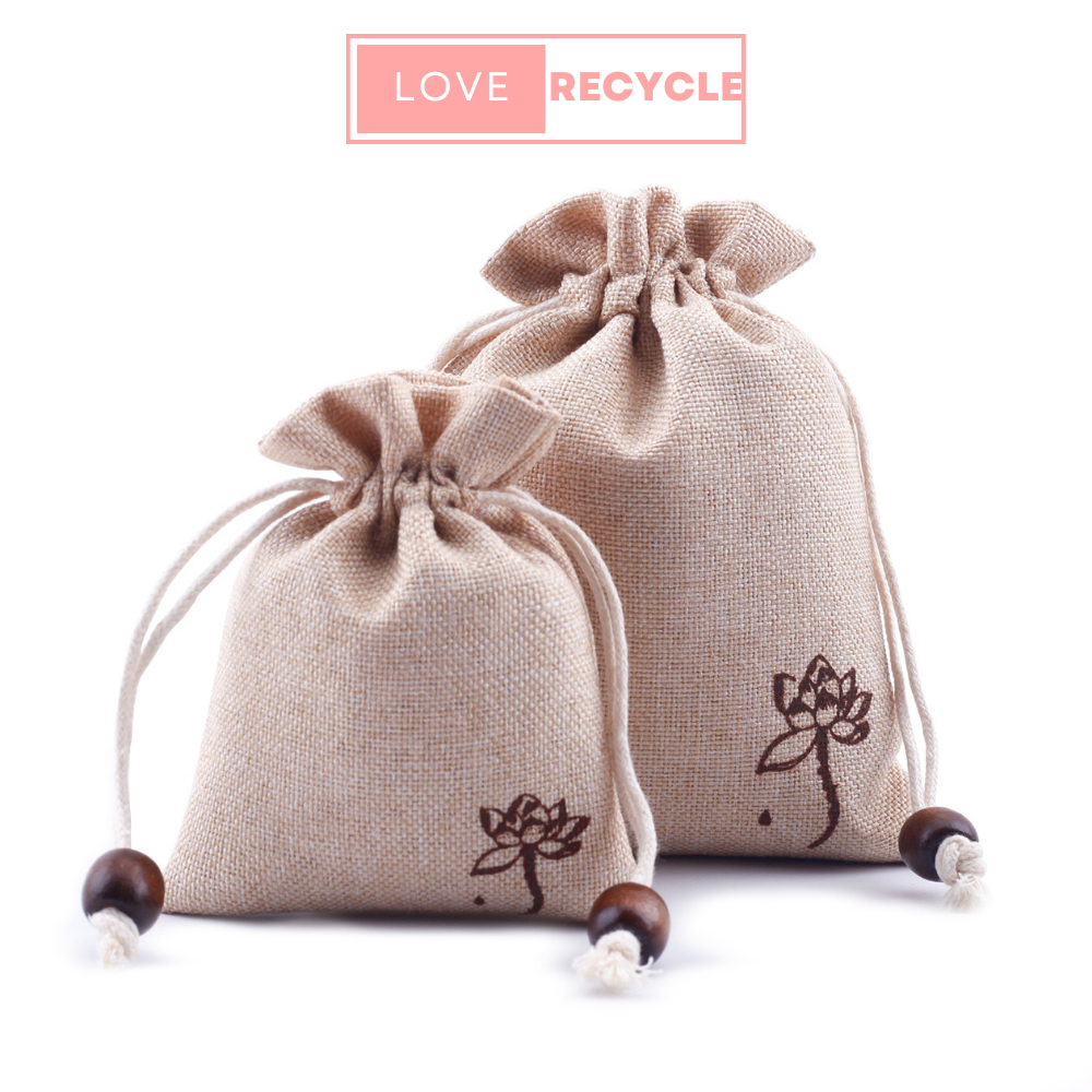 Túi Vải Dây Rút Mini Hạt Gỗ Họa Tiết Đơn Giản Đựng Trang Sức, Túi Thơm, Sản Phẩm Handmade