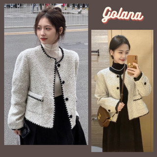 Áo khoác dạ tweed nữ dày dặn choàng cúc hoa huna coat