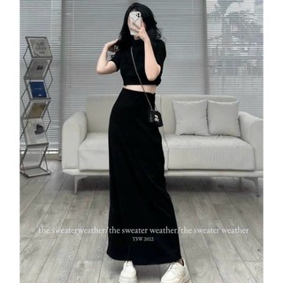 CHÂN VÁY MIDI ZÍP ĐEN DÀI