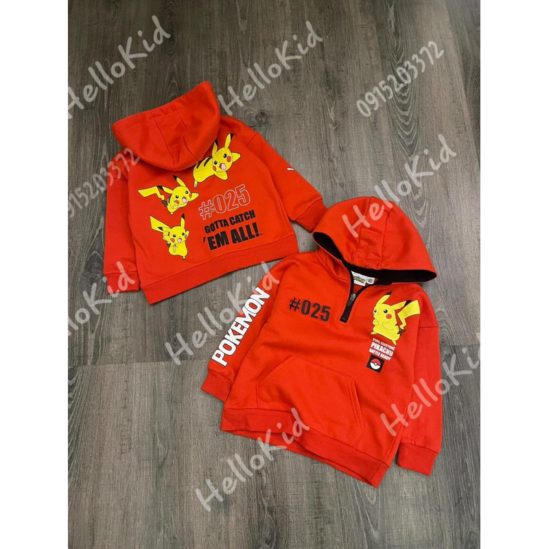 Áo nỉ hoodie đỏ pokemon hình nổi