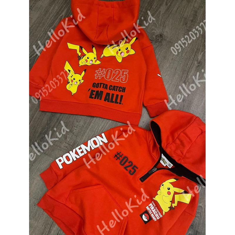 Áo nỉ hoodie đỏ pokemon hình nổi