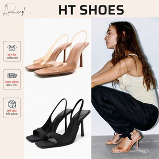 Giày sandal cao gót Z mũi vuông hở phong cách Retro Pháp đế cao nhọn 9cm hack dáng nữ chất liệu lụa Satin Fullbox #7941