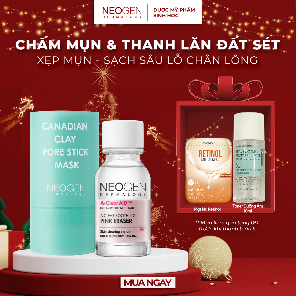 Bộ Đôi Loại Bỏ Mụn Đầu Đen, Giảm Sưng Viêm Cho Da Mụn Sau 4H Thanh Lăn & Chấm Mụn Neogen Dermalogy