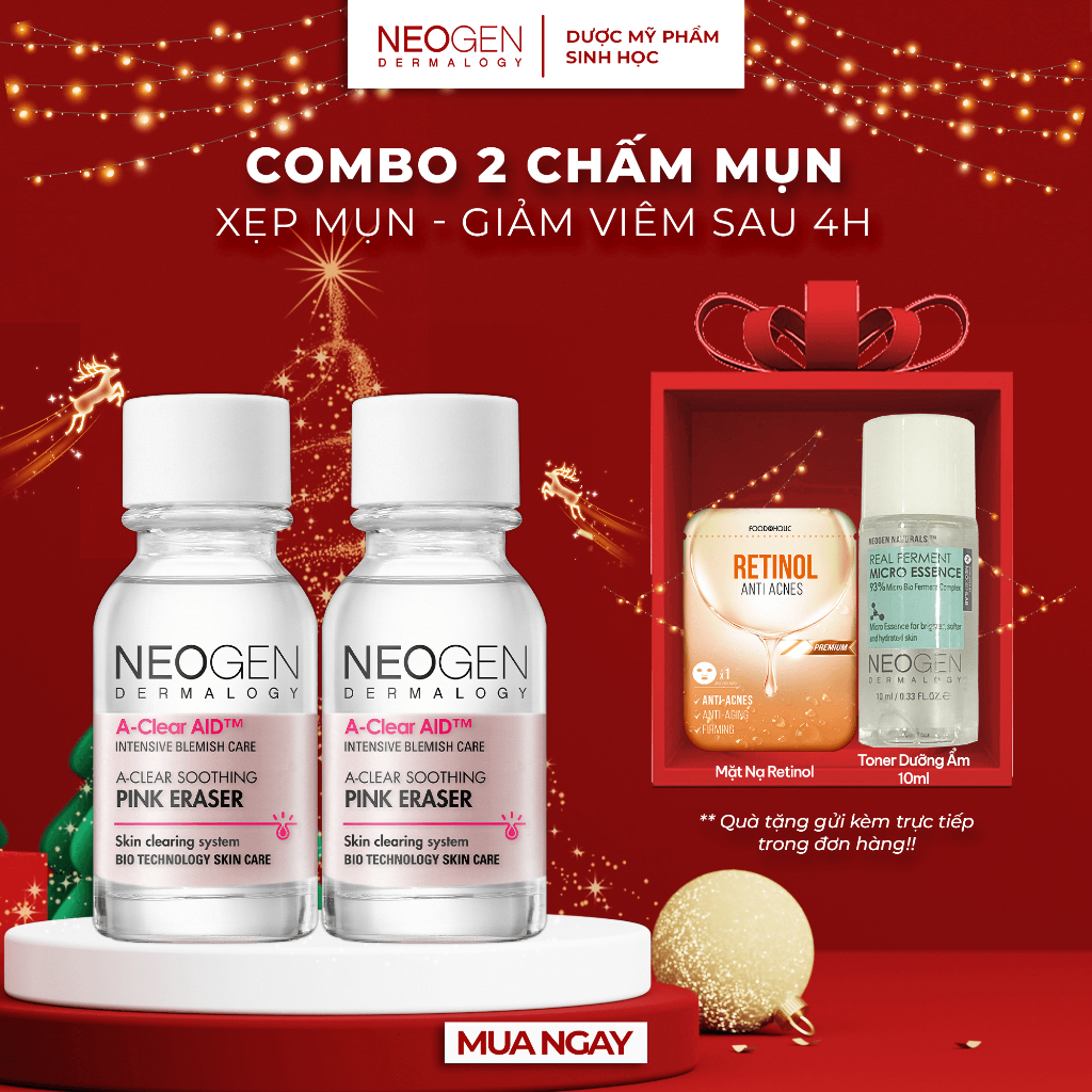 Combo 2 Chấm Mụn 2 Lớp Xẹp Mụn Sau 4H Neogen Dermalogy A-Clear Aid Soothing Pink Eraser 15ml x2