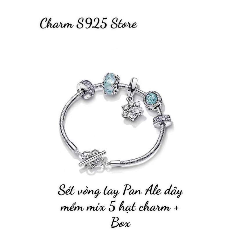 BỘ VÒNG TAY PAN ALE MIX 5 HẠT CHARM DÂY MỀM BẠC S925 THUẦN KHIẾT HÀNG CAO CẤP