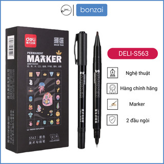 Bút Deli Marker S563 nghệ thuật màu đen 2 đầu bút đánh dấu
