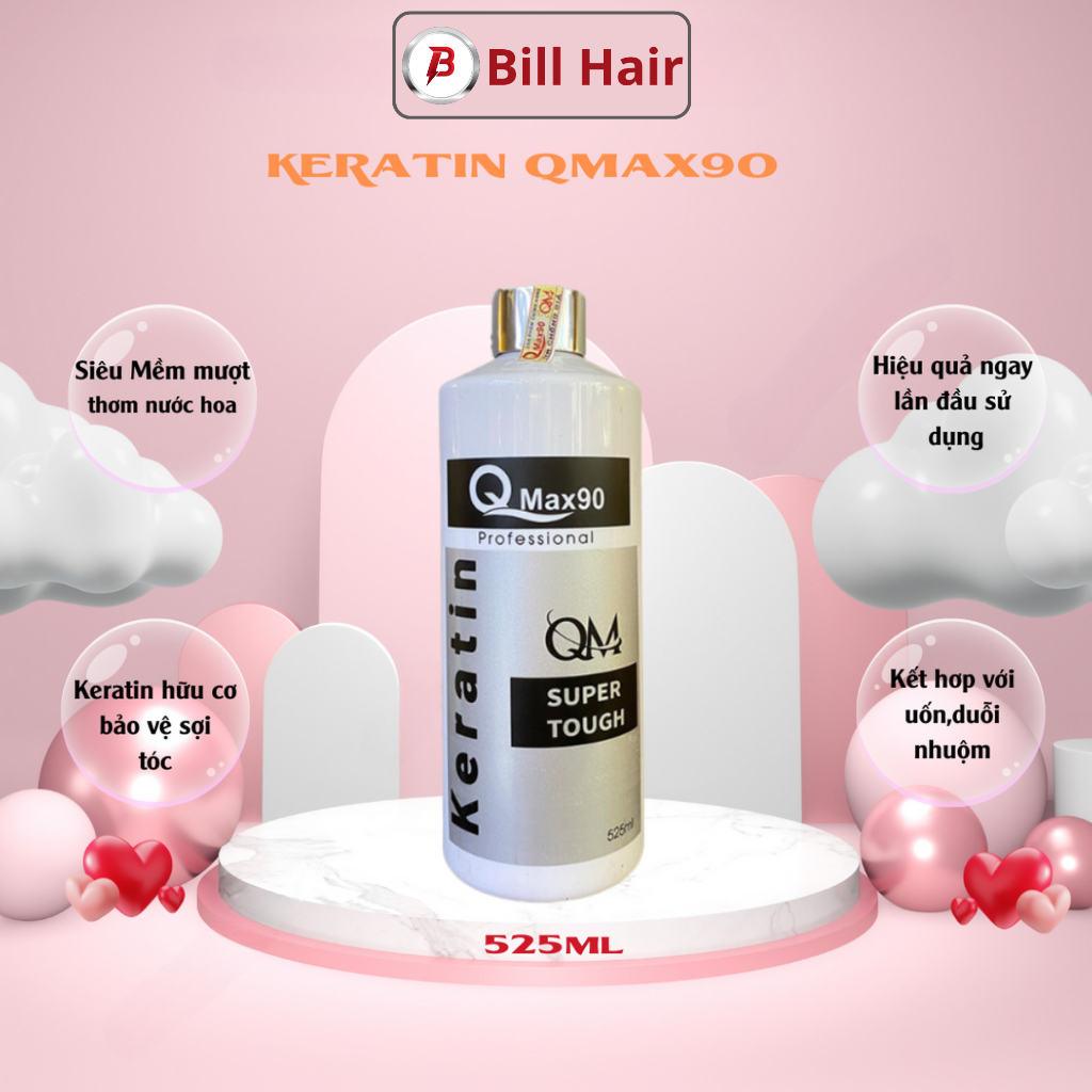 Keratin Qmax90, Keratin phục hồi tóc cháy, tóc nhũn, tóc bông xù, tóc hư tổn nặng dành cho Salon chai 525ml