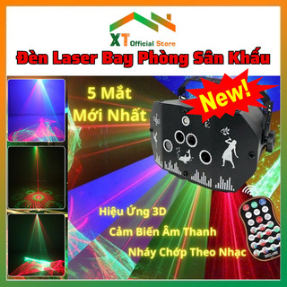 Đèn Laser Nháy Theo Nhạc, Laze 5 Mắt Bay Phòng Sân Khấu, Đèn Chiếu Party Light Ánh Sáng Laze 3 Mắt Cảm Biến Âm Thanh