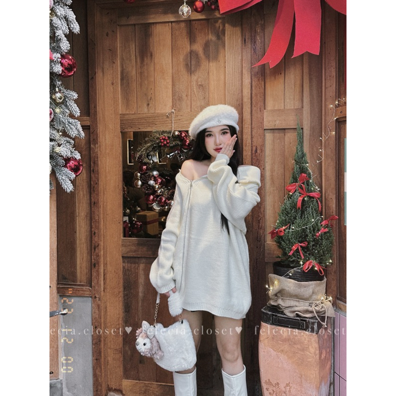 Áo len dáng rộng khoá kéo