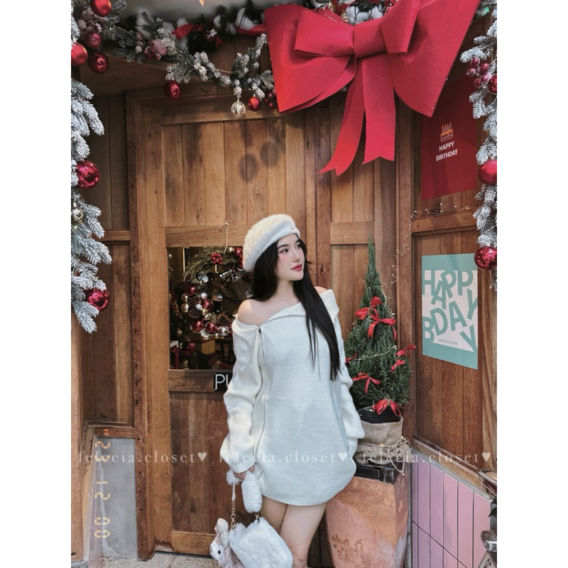 Áo len dáng rộng khoá kéo