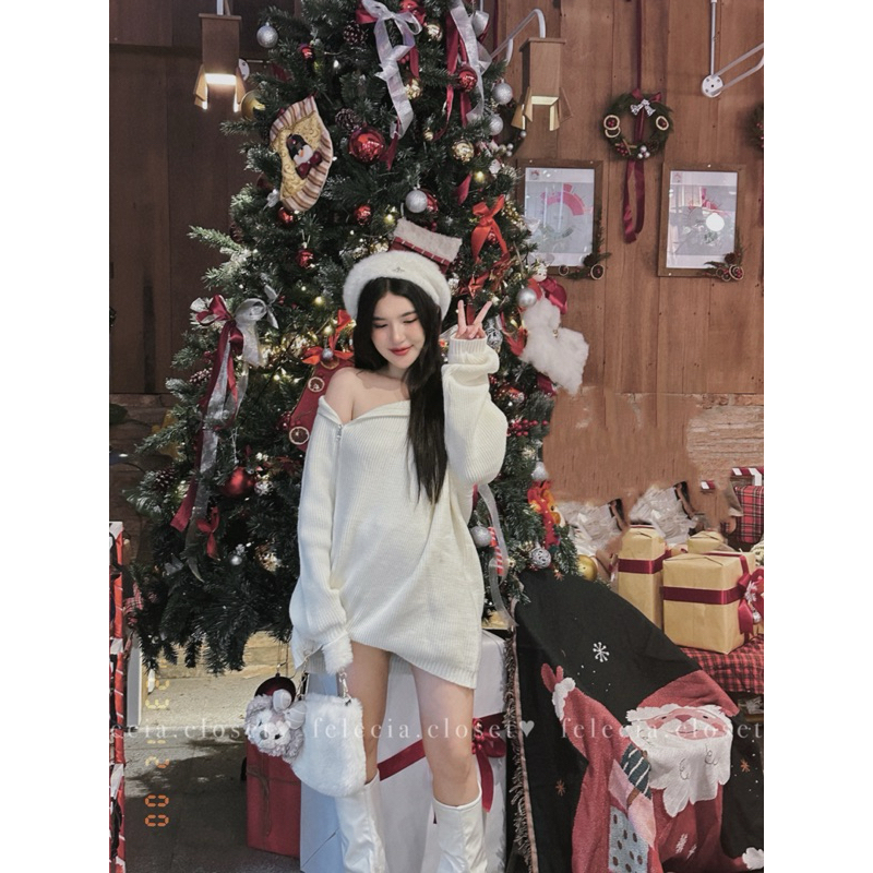 Áo len dáng rộng khoá kéo